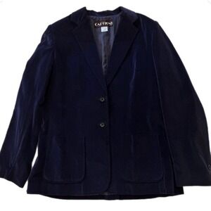 Captions Velvet Blazer Women SZ 18 Navy Blue Vintage Cotton Jacket Made in Japan